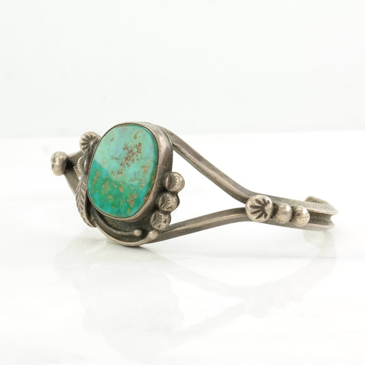 Dorothy Secatero Sterling Silver Cuff Bracelet Green Blue Turquoise Leaf