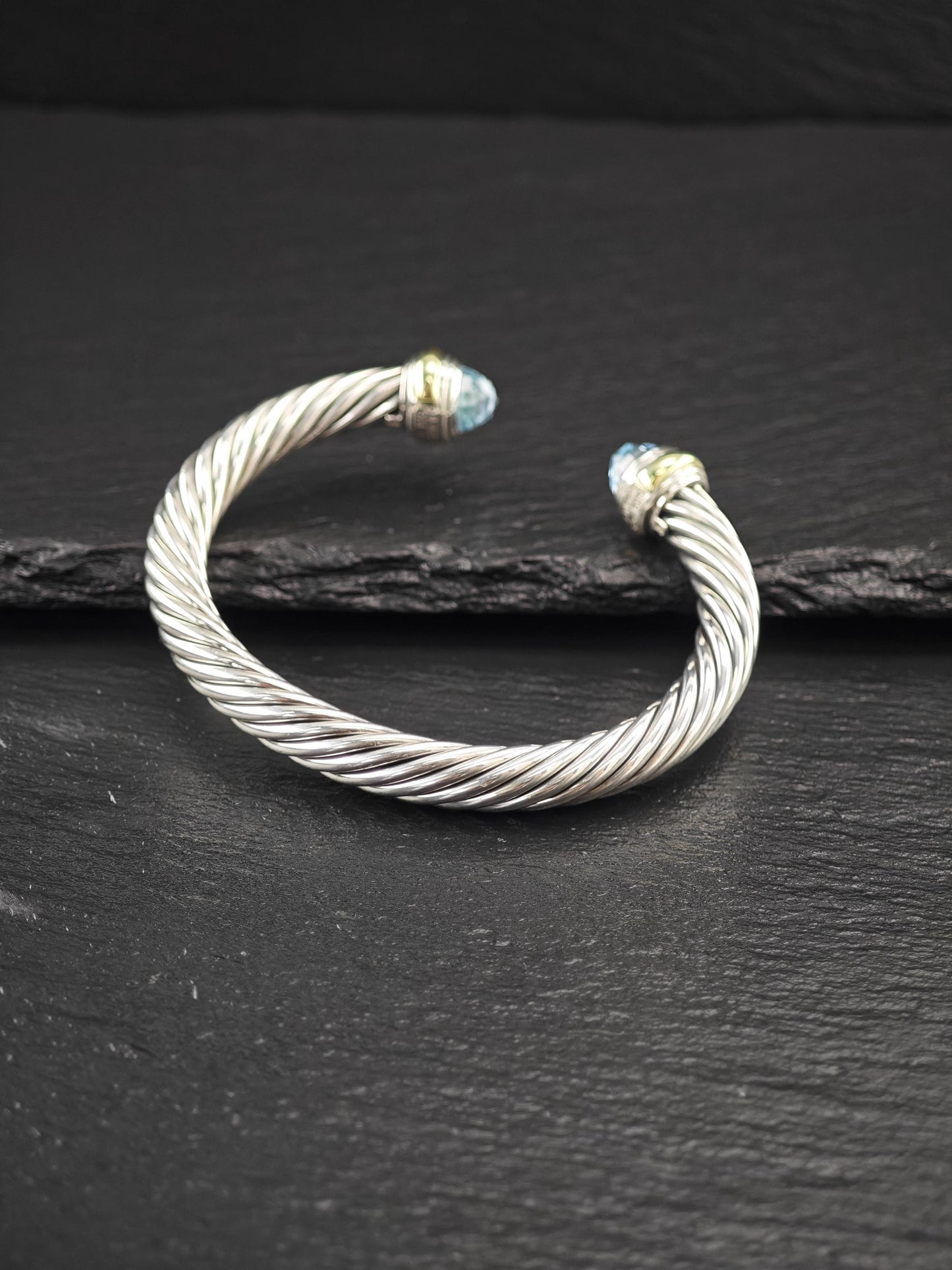 David Yurman 7mm 14K Gold Accents, Topaz Cuff Bracelet Sterling Silver