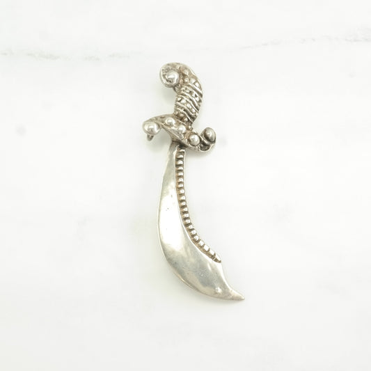 Vintage Silver Brooch Pendant Scimitar Sword Sterling