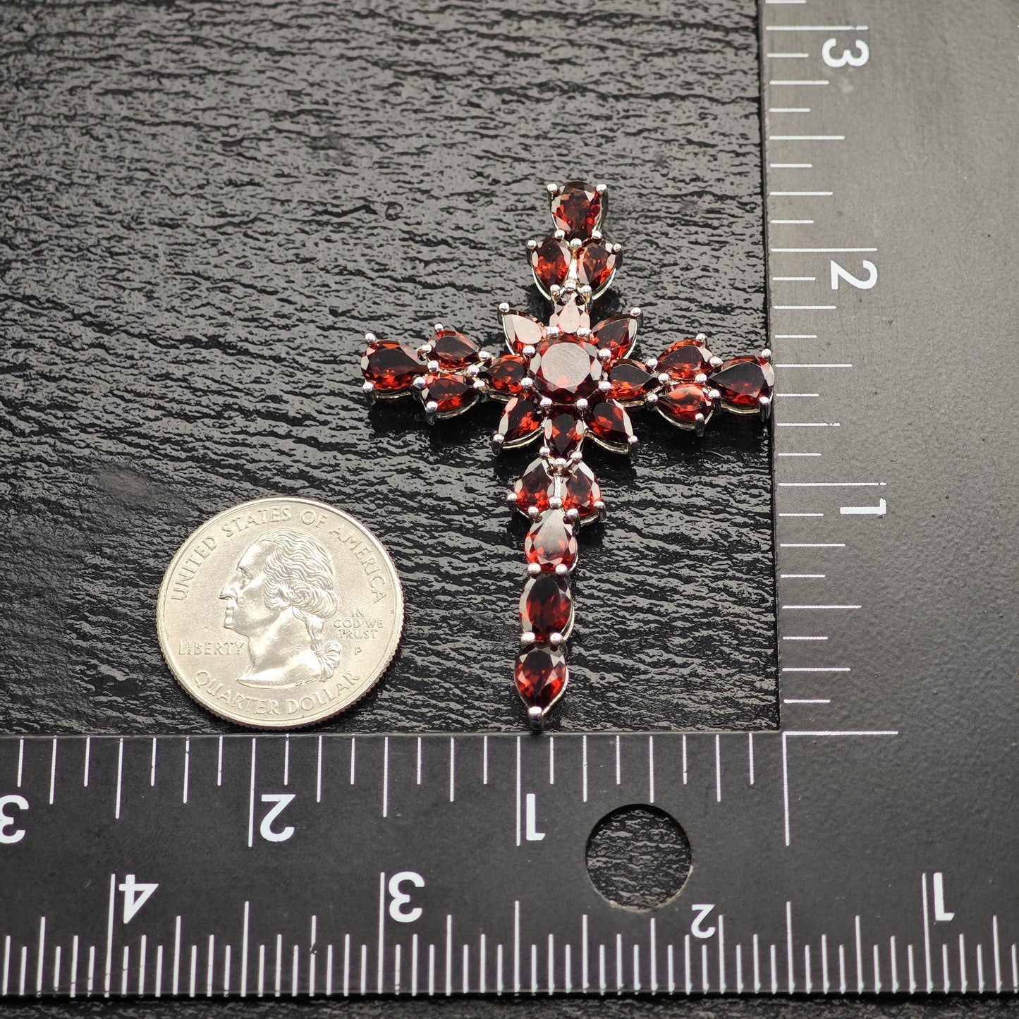 Vintage Garnet Cross Pendant Sterling Silver