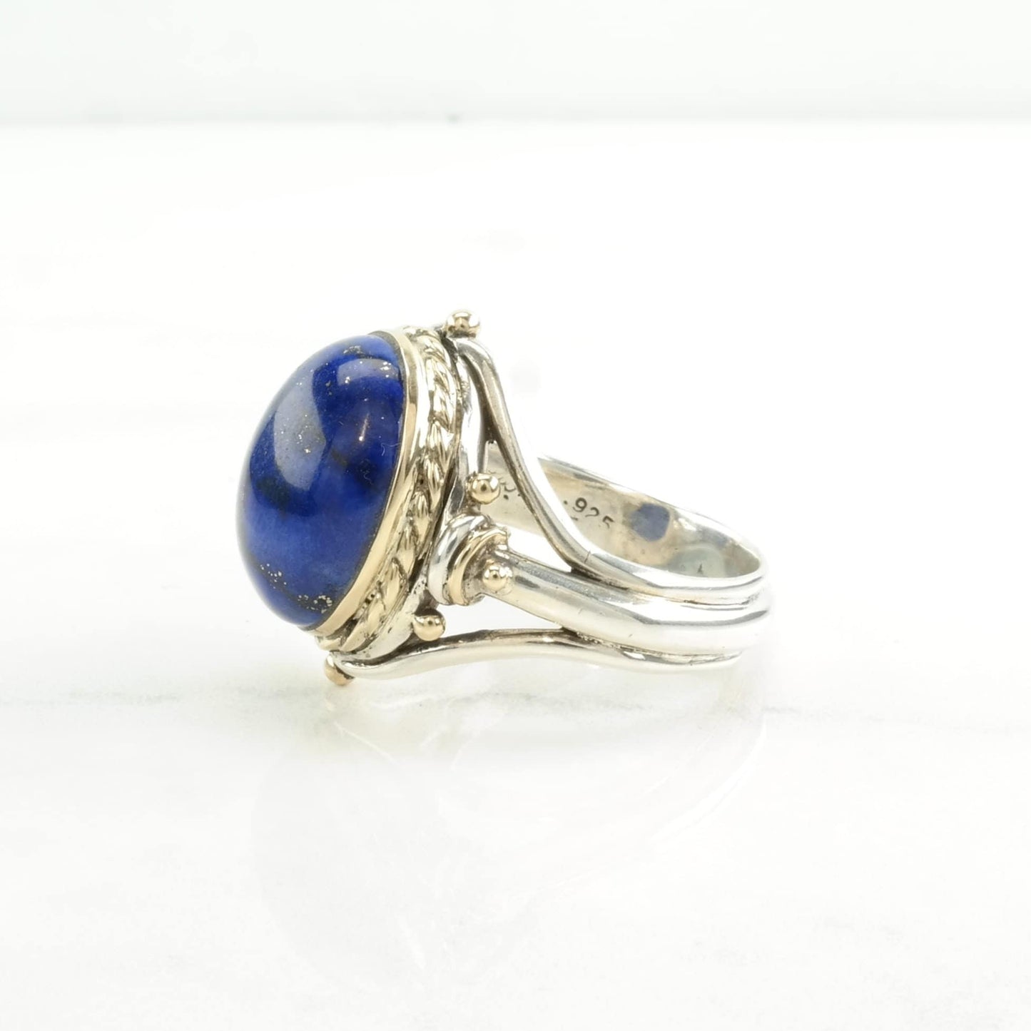 Sterling Silver Ring Lapis Lazuli Gold Toned Accents Blue Size 14