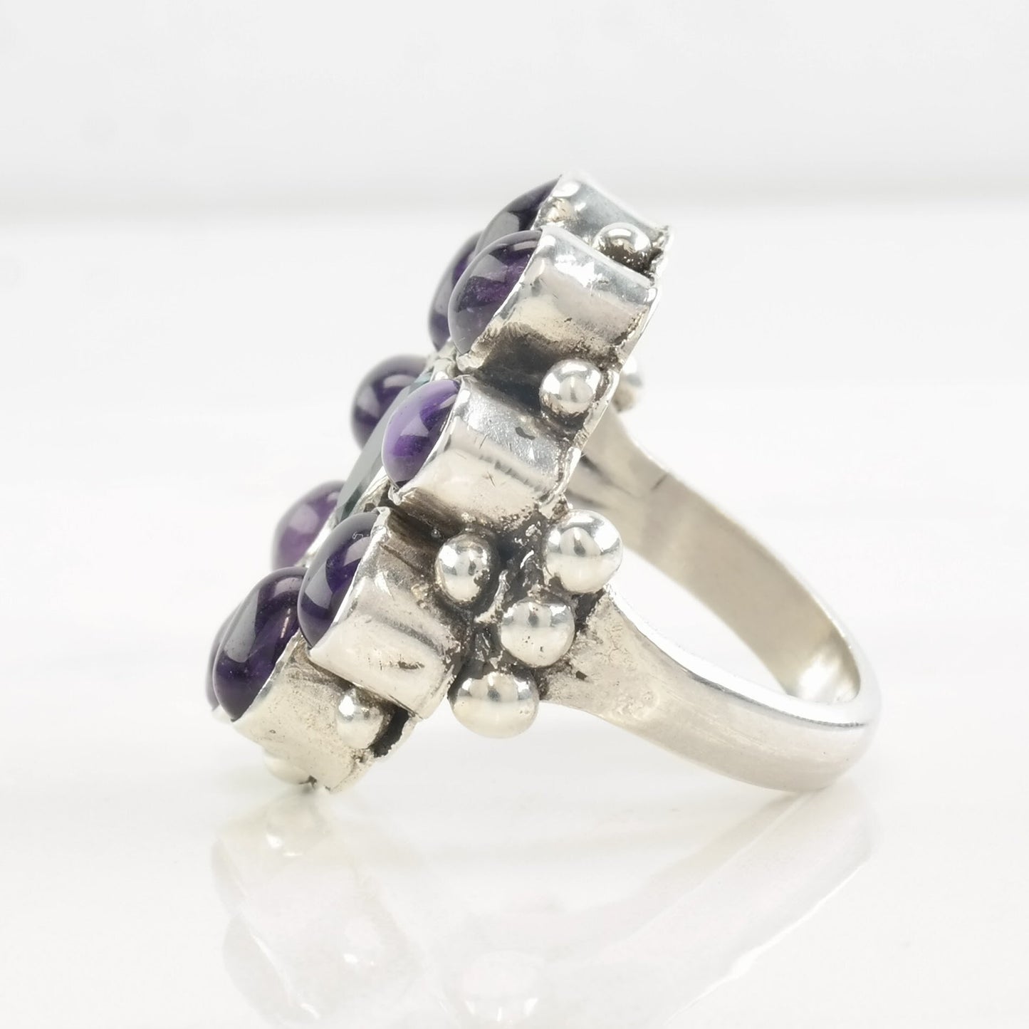 Sterling Silver Ring Amethyst, Topaz Floral Size 6 1/4