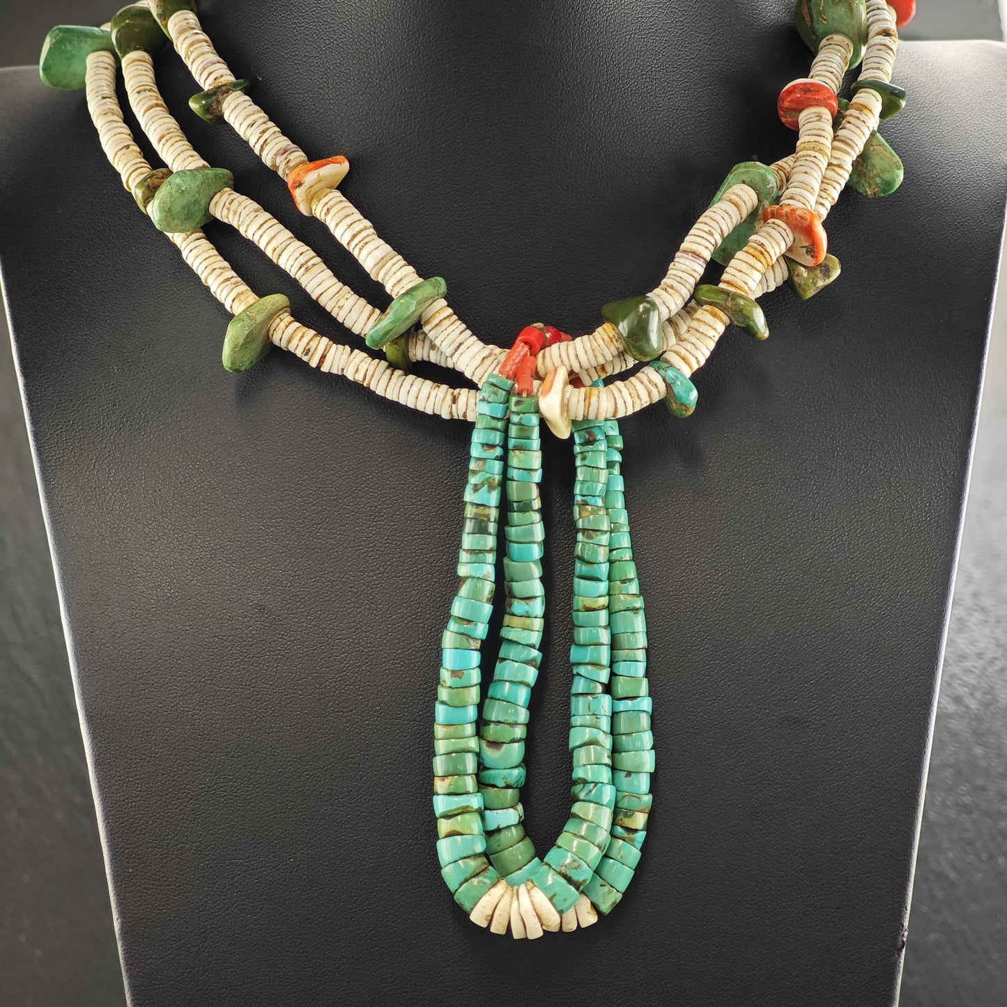 Historic Native American Multicolor Heishi Beaded Necklace N2726