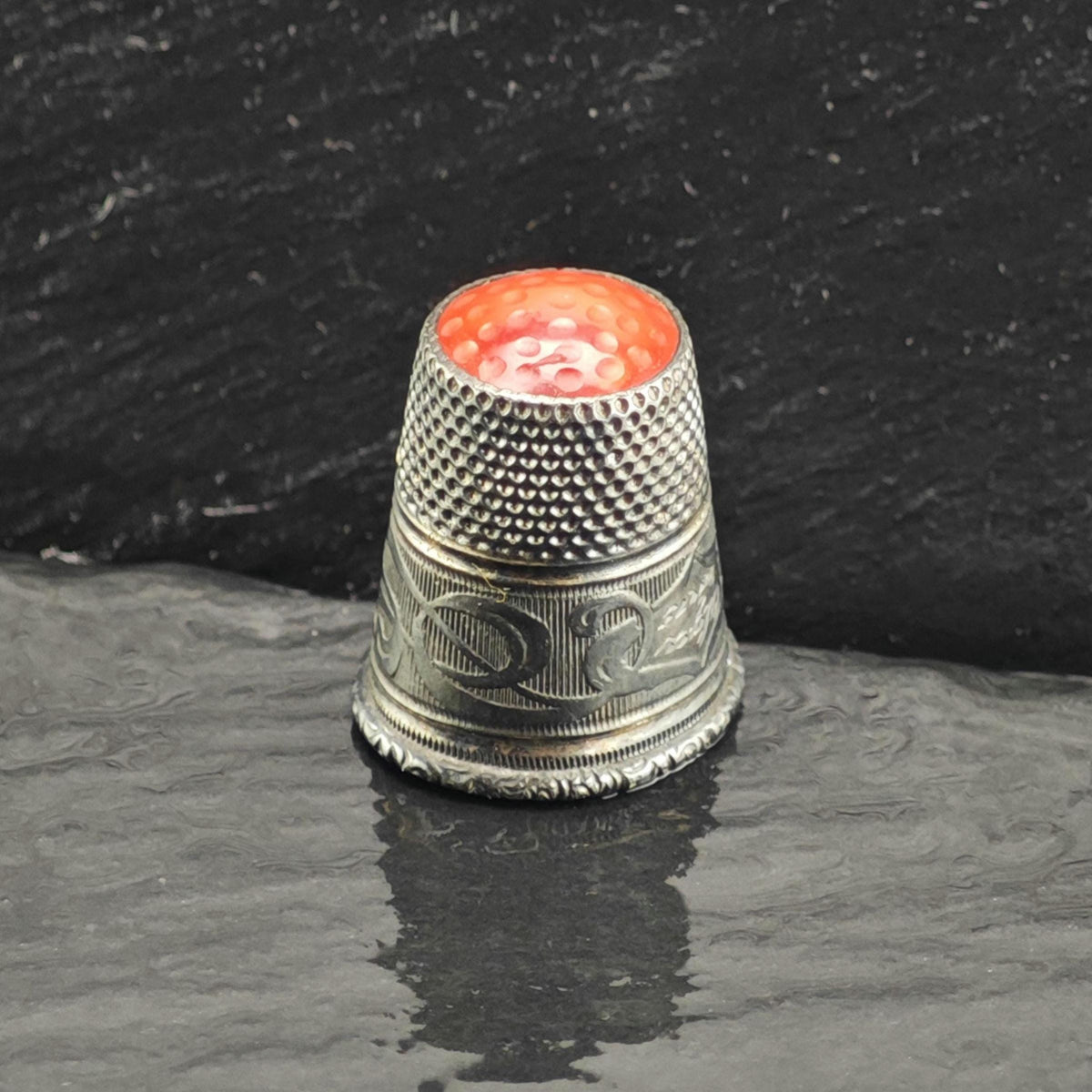 Antique Red Gemstone Thimble 830 Heavy Patina Sterling Silver MISC0422