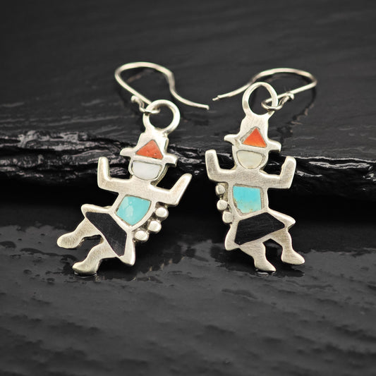 Native American Kachina Multistone Inlay Sterling Silver Dangle Earrings ER3212