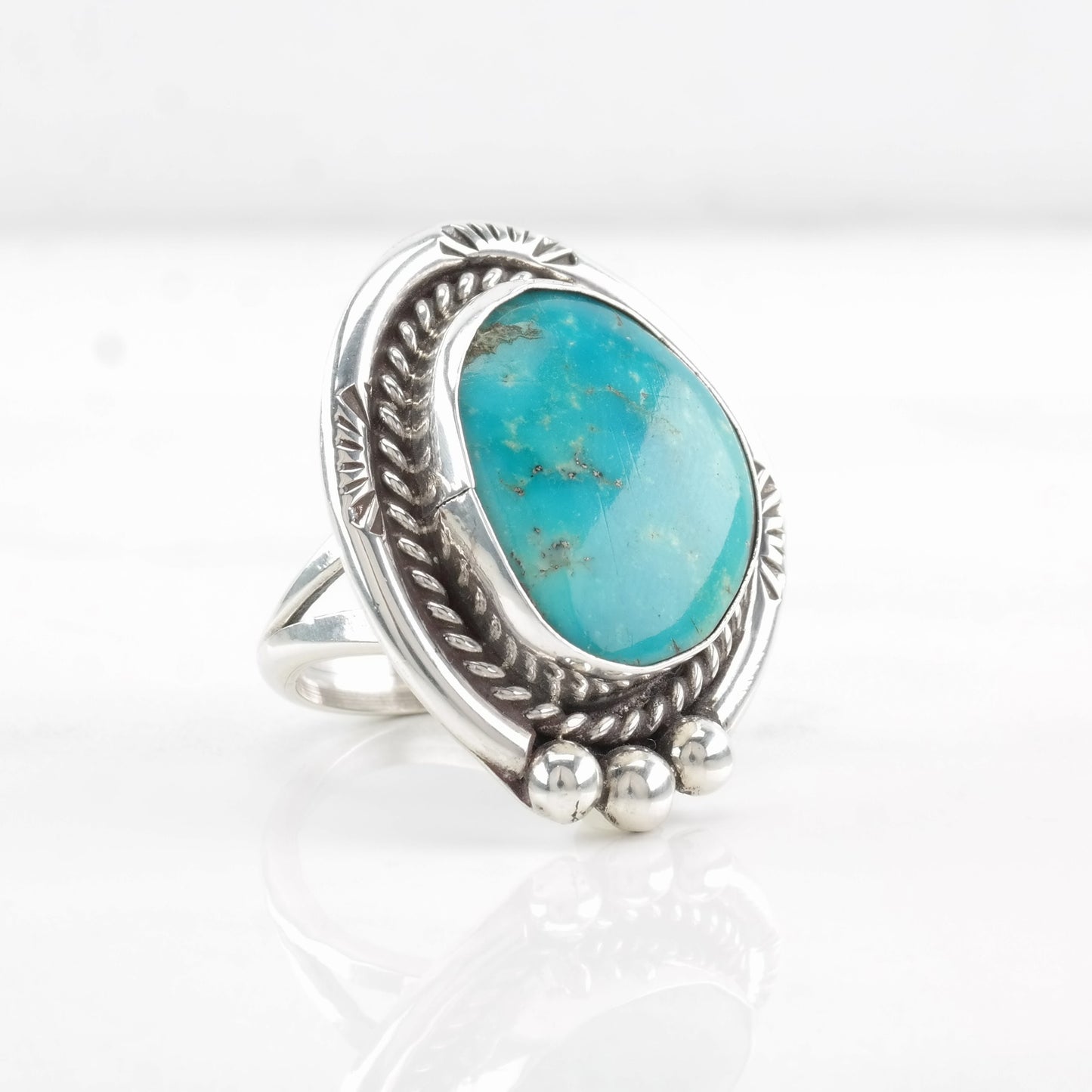 Native American Sterling Silver Ring, Turquoise Blue Size 7 1/4