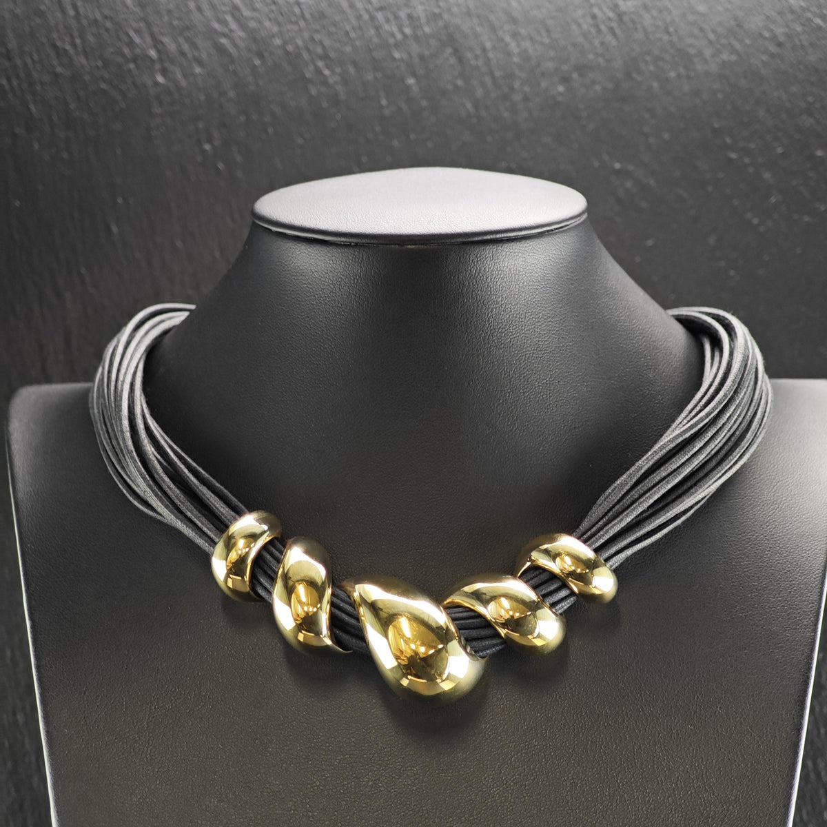 Multistrand Leather Cord & Gold Plated Twist Sterling Silver Necklace N2779