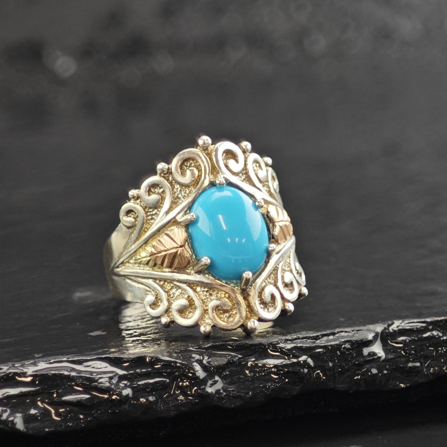 Turquoise 12K Gold Sterling Silver Ring Sz 7 1/4 R6613