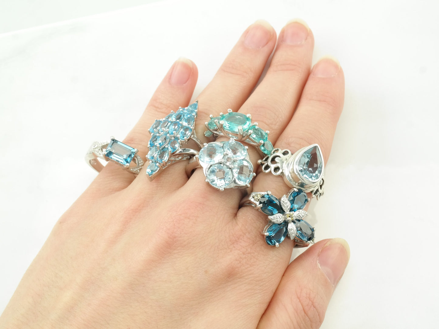 Vintage Natural Topaz & Apatite Sterling Silver Rings Size 7