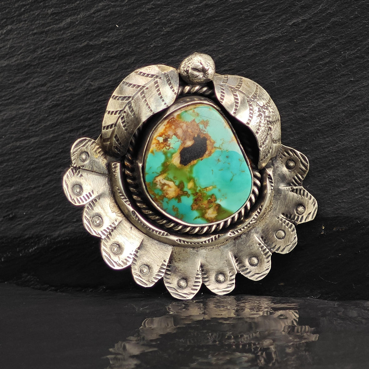 Royston Turquoise Feather Detailing Sterling Silver Pendant P3141