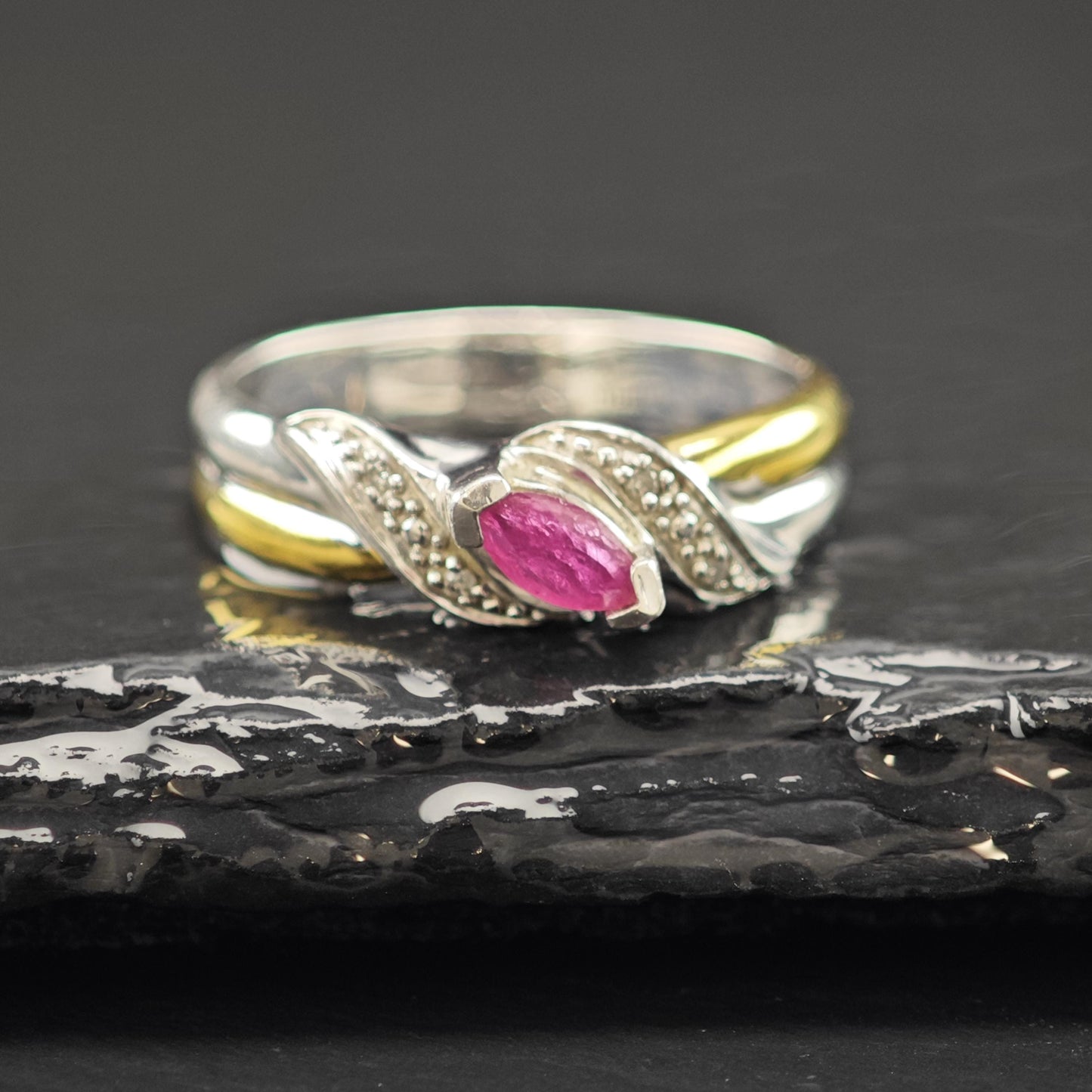 Glass Filled Ruby Gold Plated Accent Ring Sterling Silver Sz 7 3/4 R6231
