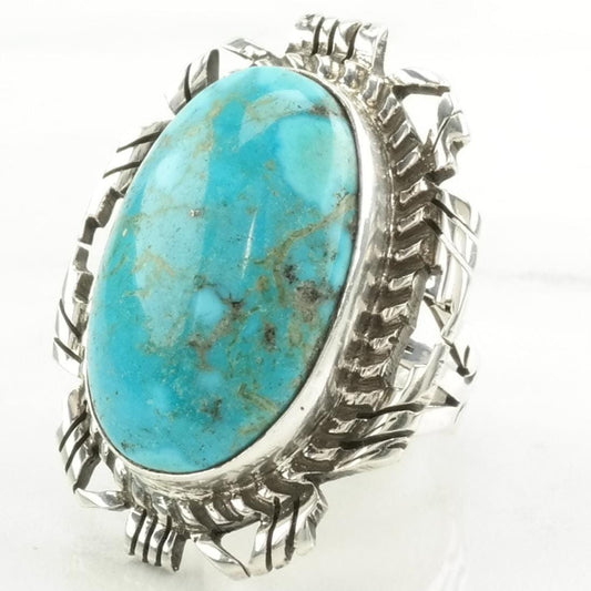 Vintage Native American Silver Ring Turquoise Large Sterling Blue Size 8