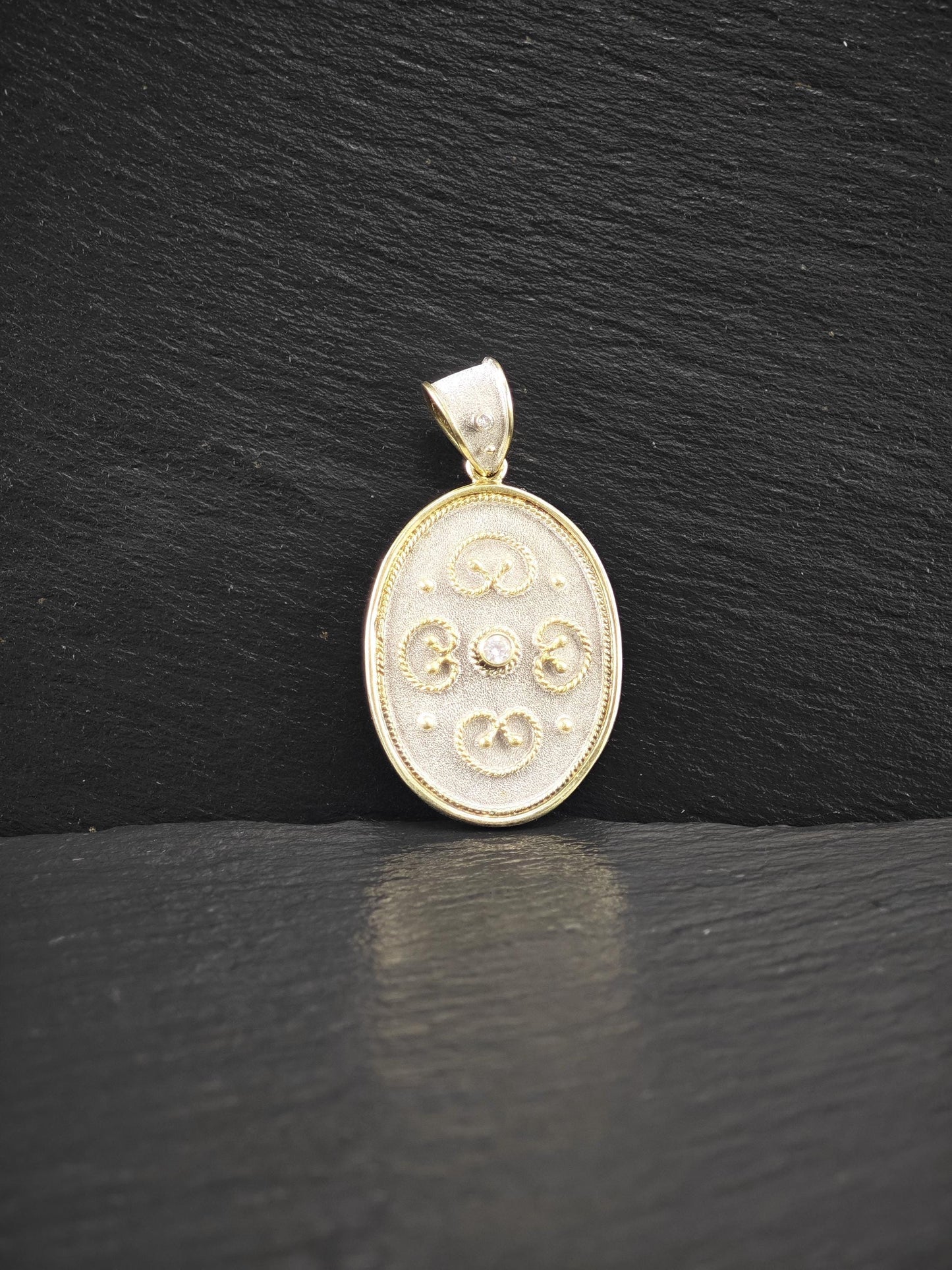 Oval, Gold Tone CZ Pendant Sterling Silver P2730