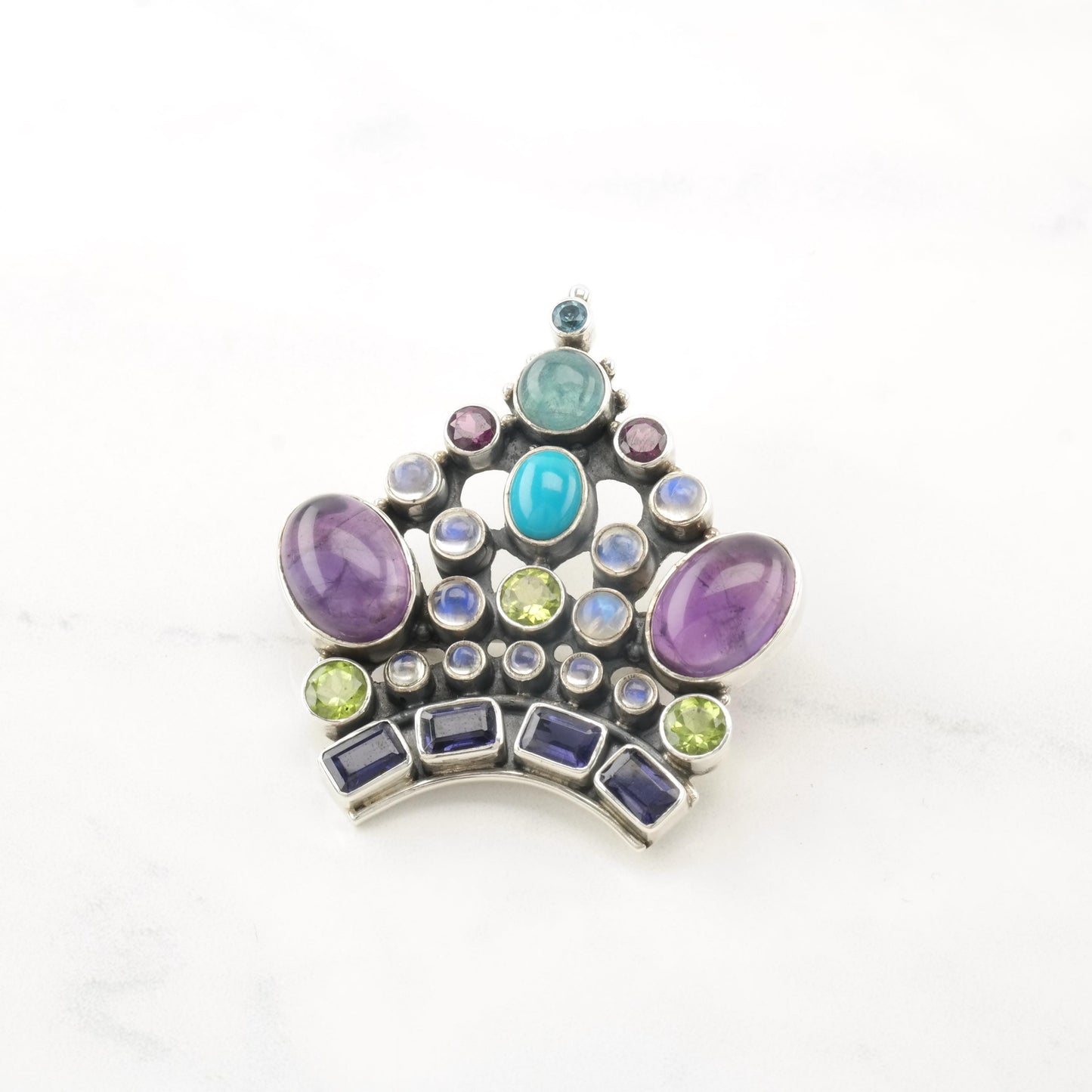 Vintage Nicky Butler Sterling Silver Crown Brooch Gemstone