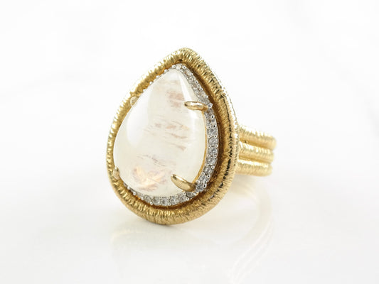 Sterling Silver Ring Moonstone White Spinel Gold Plated Size 7