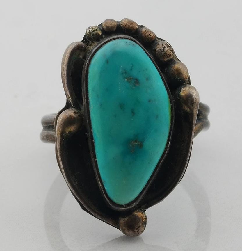 Native American Silver Ring Turquoise Sterling Blue Size 5.25