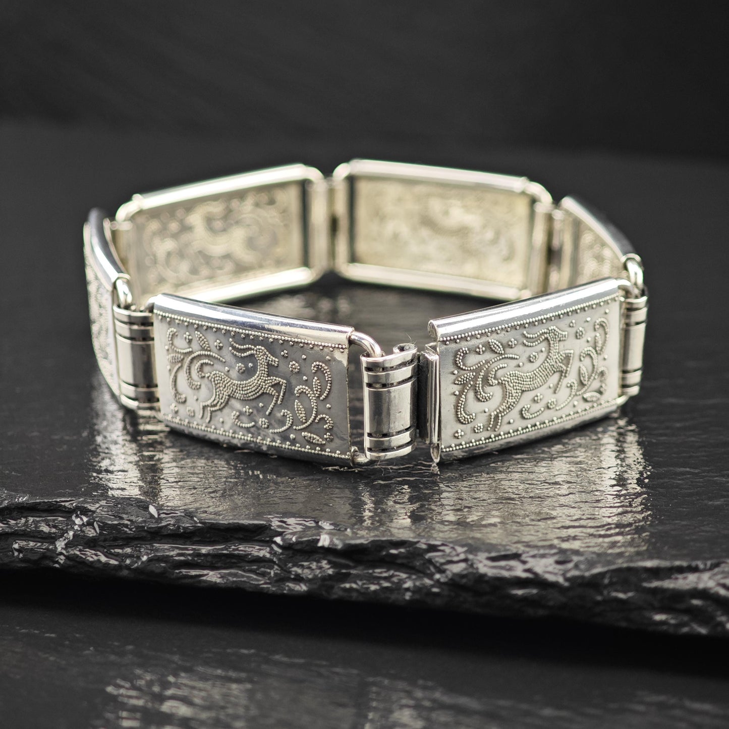 835 European Silver Gazel Link Bracelet Silver Size 6 3/4"