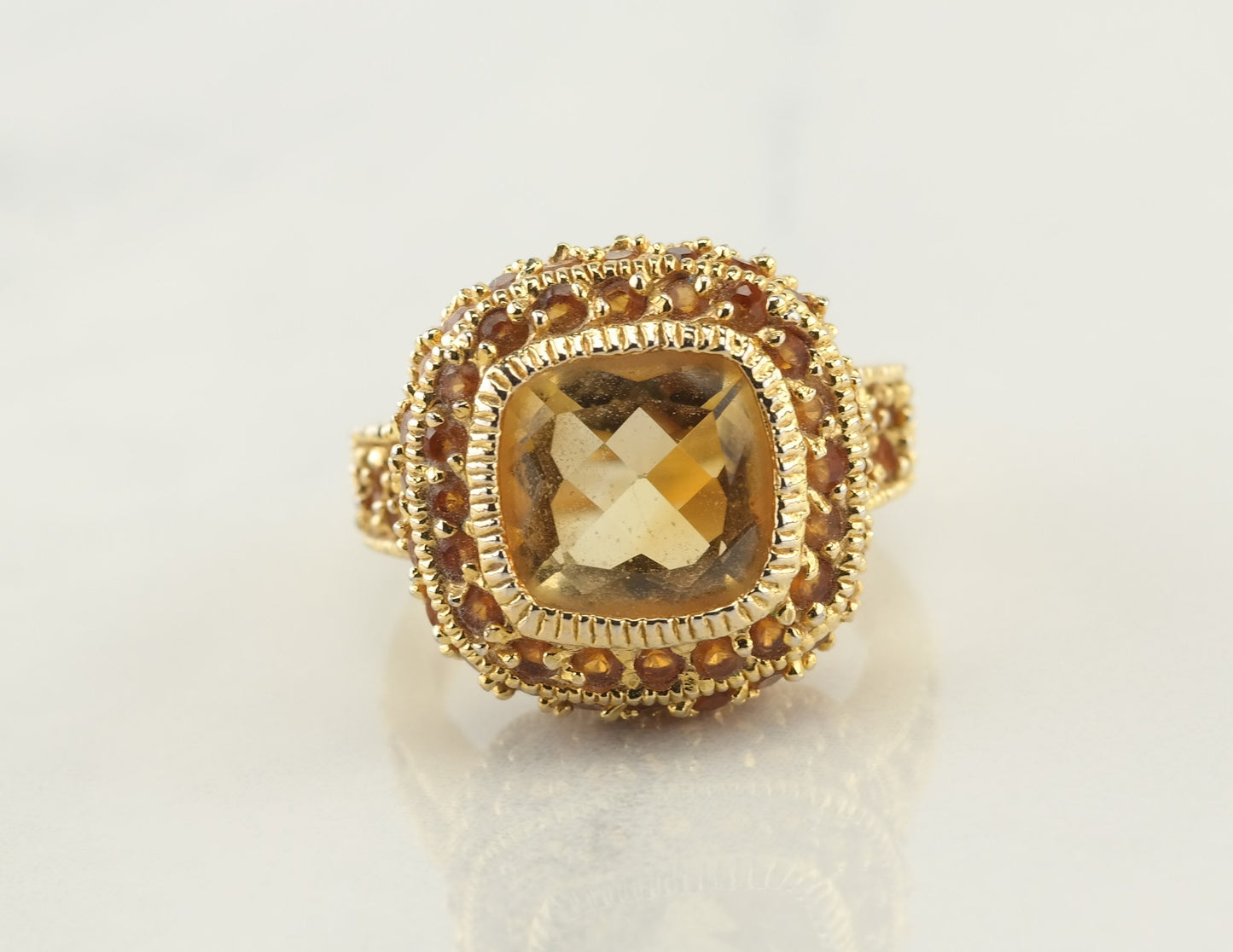 Sterling Silver Ring Citrine Orange Size 5 3/4