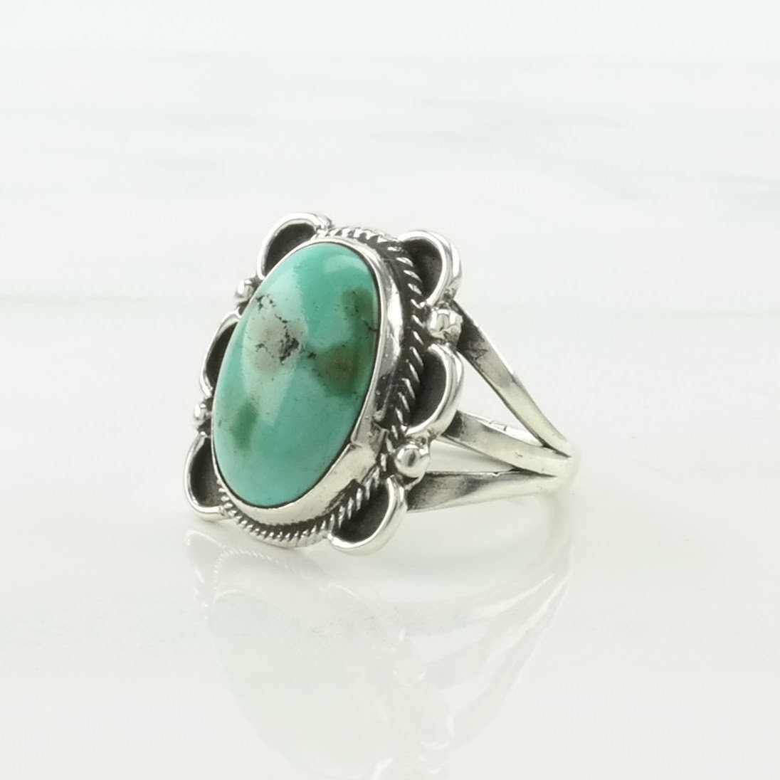 Native American Silver Ring Turquoise Floral Sterling Blue Size 5 1/4