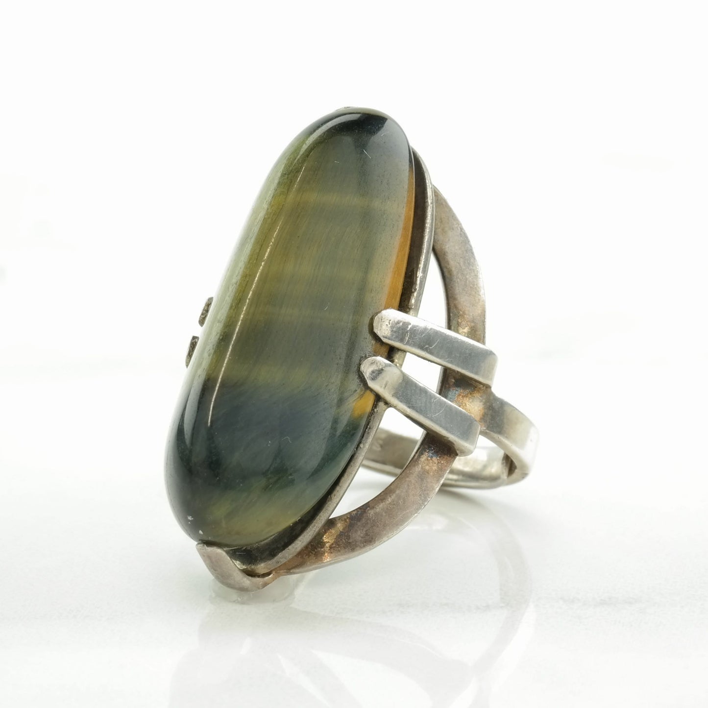 Mid Century Silver Ring Tigers Eye Sterling Size 5 3/4