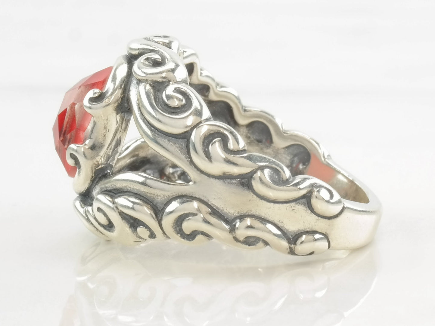 Carolyn Pollack Ring Coral Quartz Doublet Sterling Silver Size 9 1/4