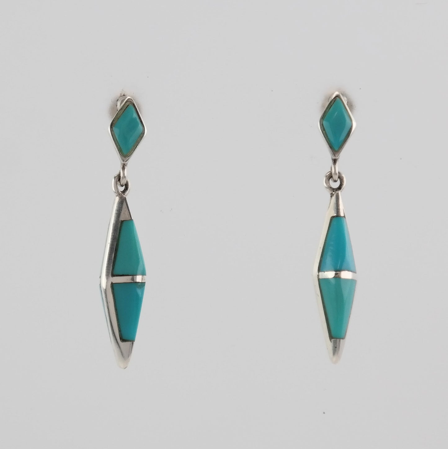 Southwest Sterling Silver Turquoise Geometric, Inlay Earrings Stud/Dangle