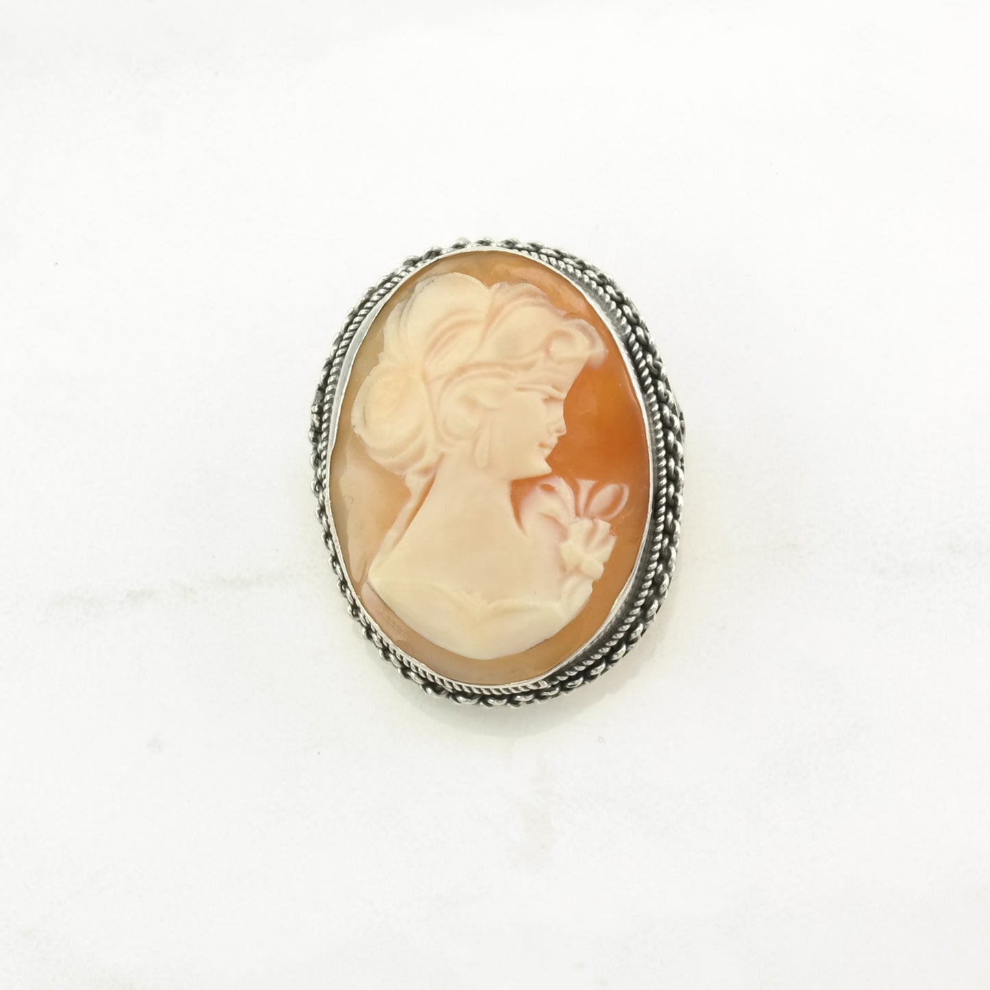 Choice of Vintage Pink, Orange Silver Brooch Portrait, Roses Cameo Sterling