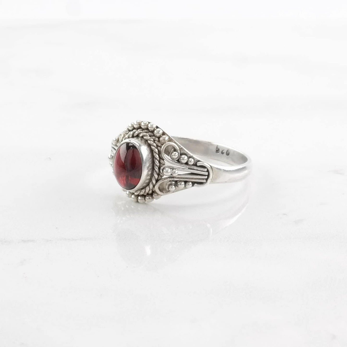 Sterling Silver Ring, Garnet Red Size 9 1/2