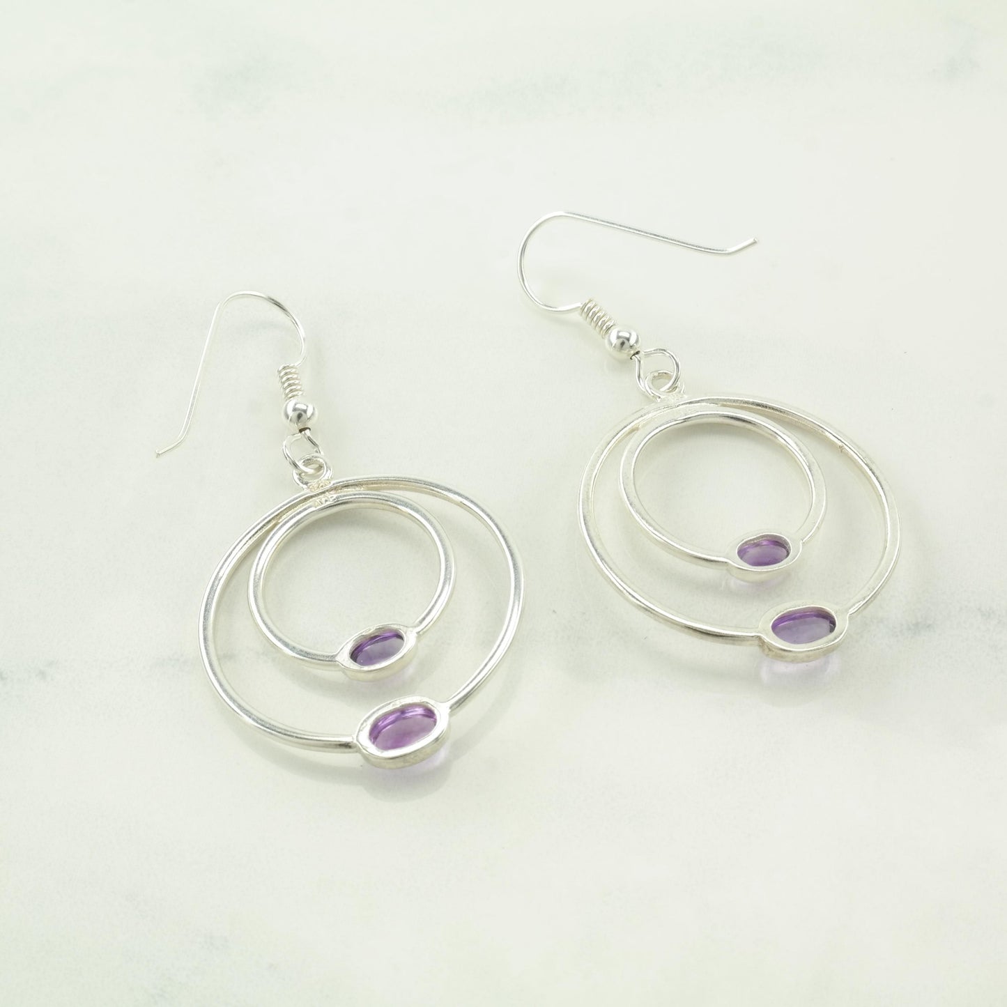 Choice of Vintage Pandora Purple Amethyst, Modernist Sterling Silver Fish Hook Earrings