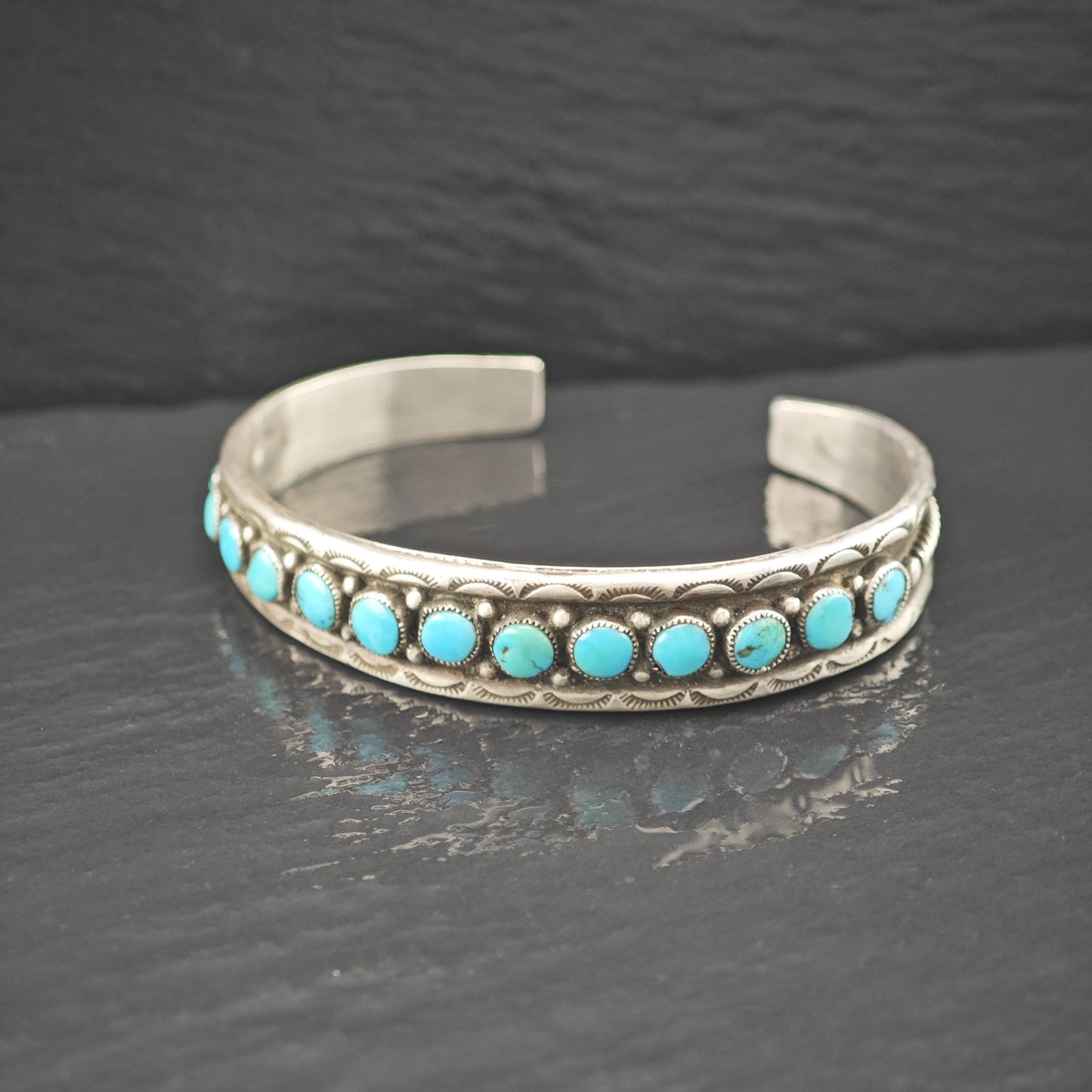 Single Row, Circle Turquoise Native American Cuff Bracelet