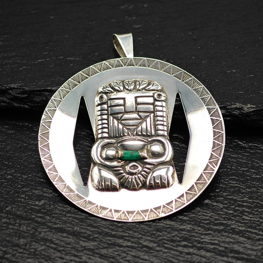 Vintage Large Colombia, Emerald Crystal Pendant Sterling Silver