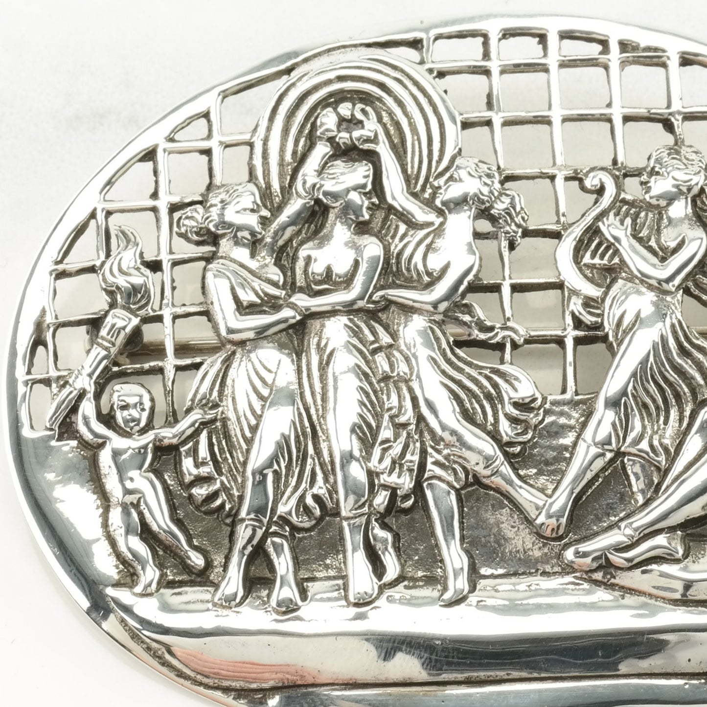 Vintage Baroque, European Sterling Silver Brooch Ancient Greece Aphrodite Goddess Dancing