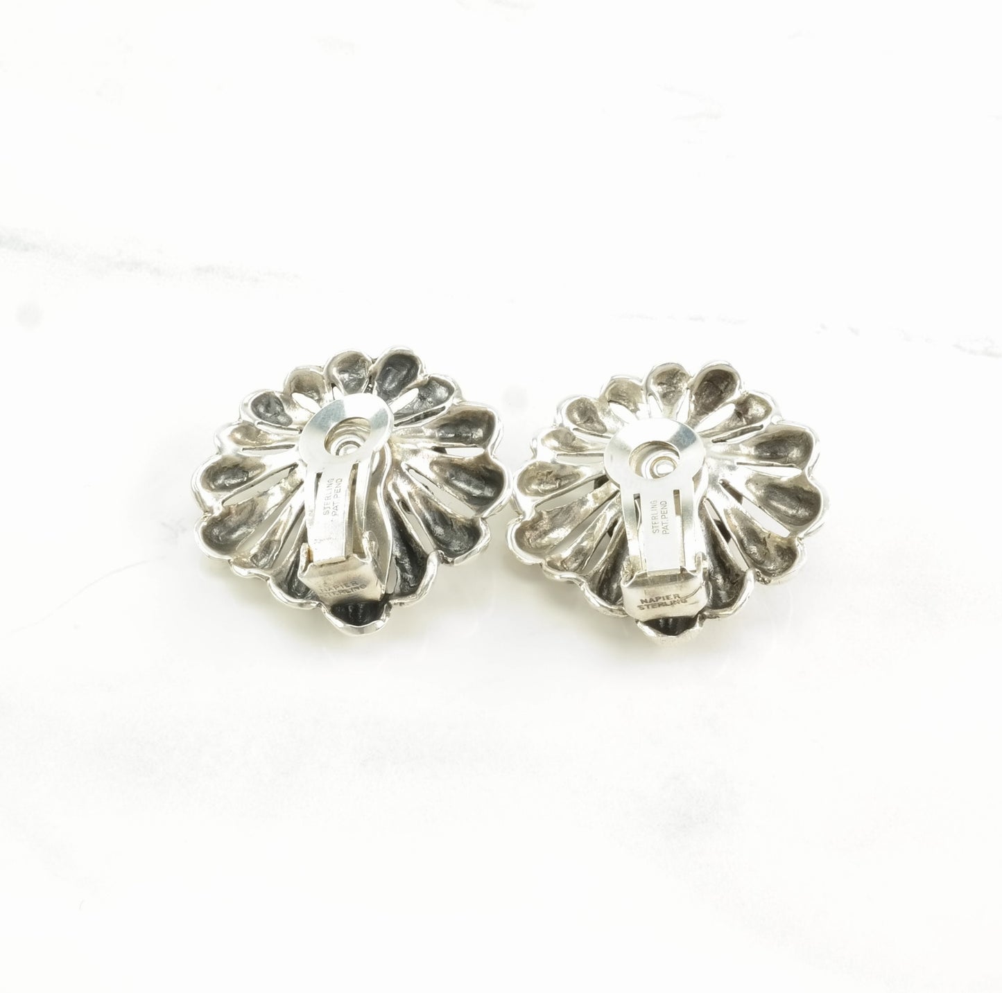 Vintage Sterling Silver Clip on Earrings Napier Floral