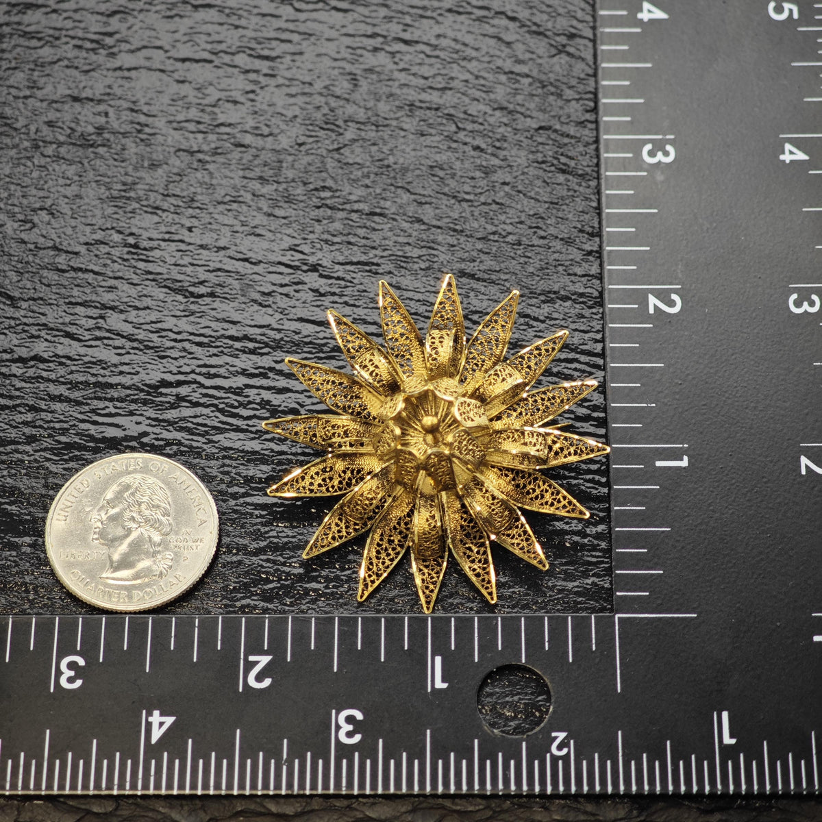 Floral Vermeil Gold Filigree Sterling Silver Brooch B2282