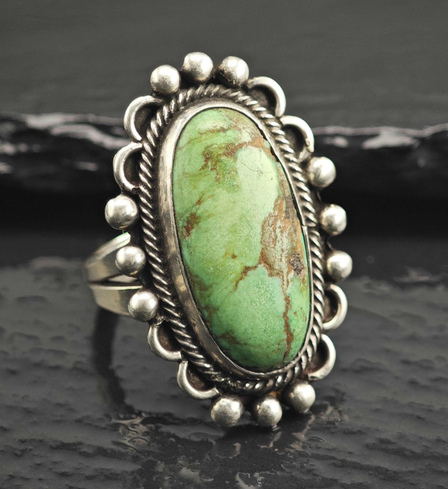 Oval Green Turquoise Sterling Silver Ring Sz 7 1/4 R6670