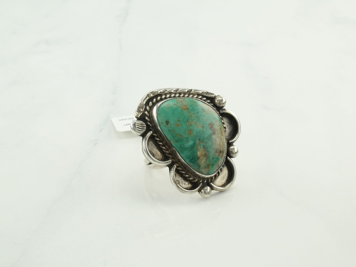 Native American Silver Ring Turquoise Sterling Green Size 8 1/4