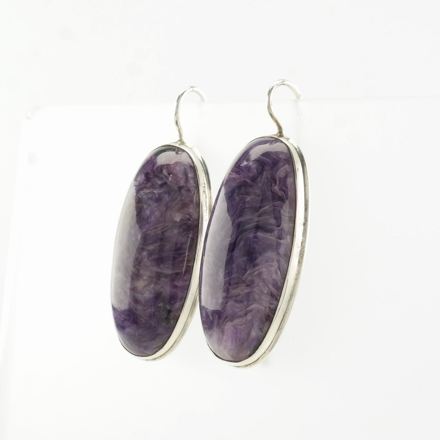 Sterling Silver Charoite Large Earrings Fish hook