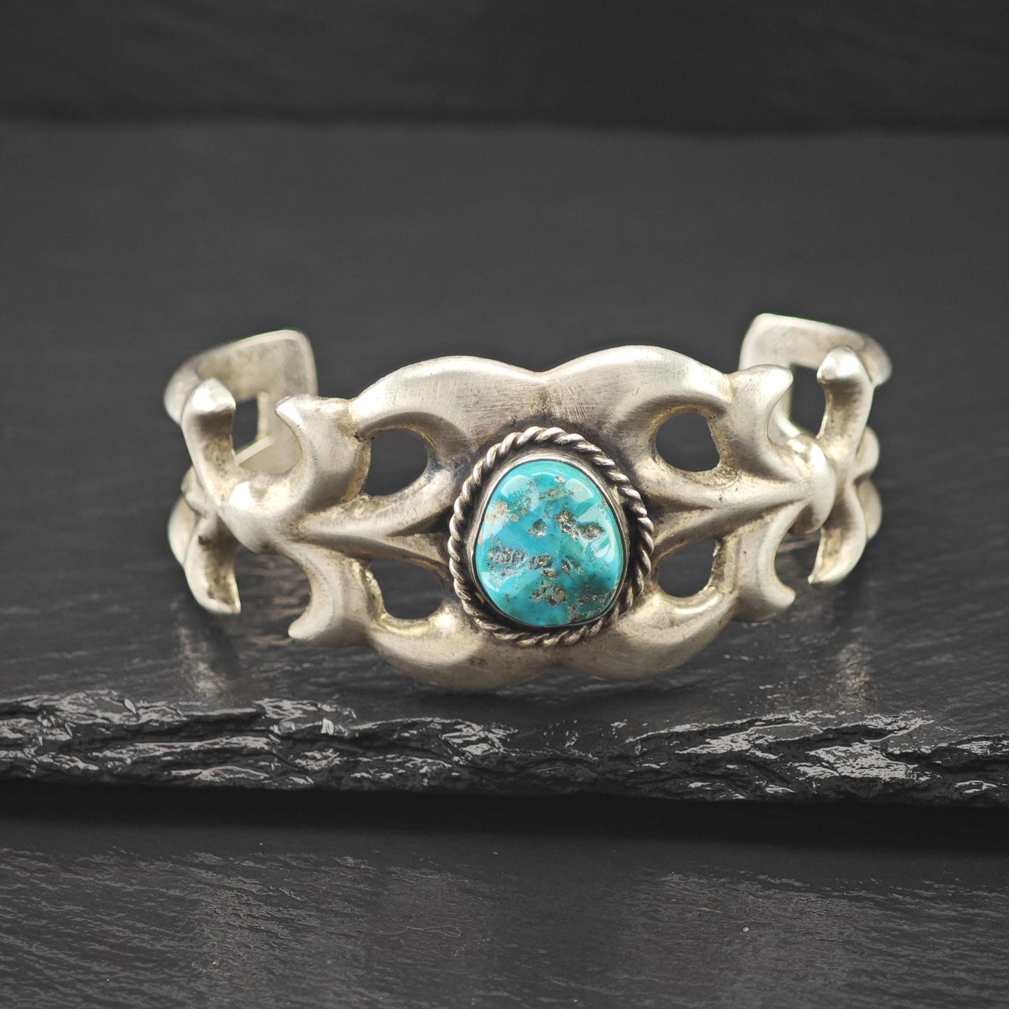 Native American Sandcast Turquoise Cuff Bracelet Sterling Silver