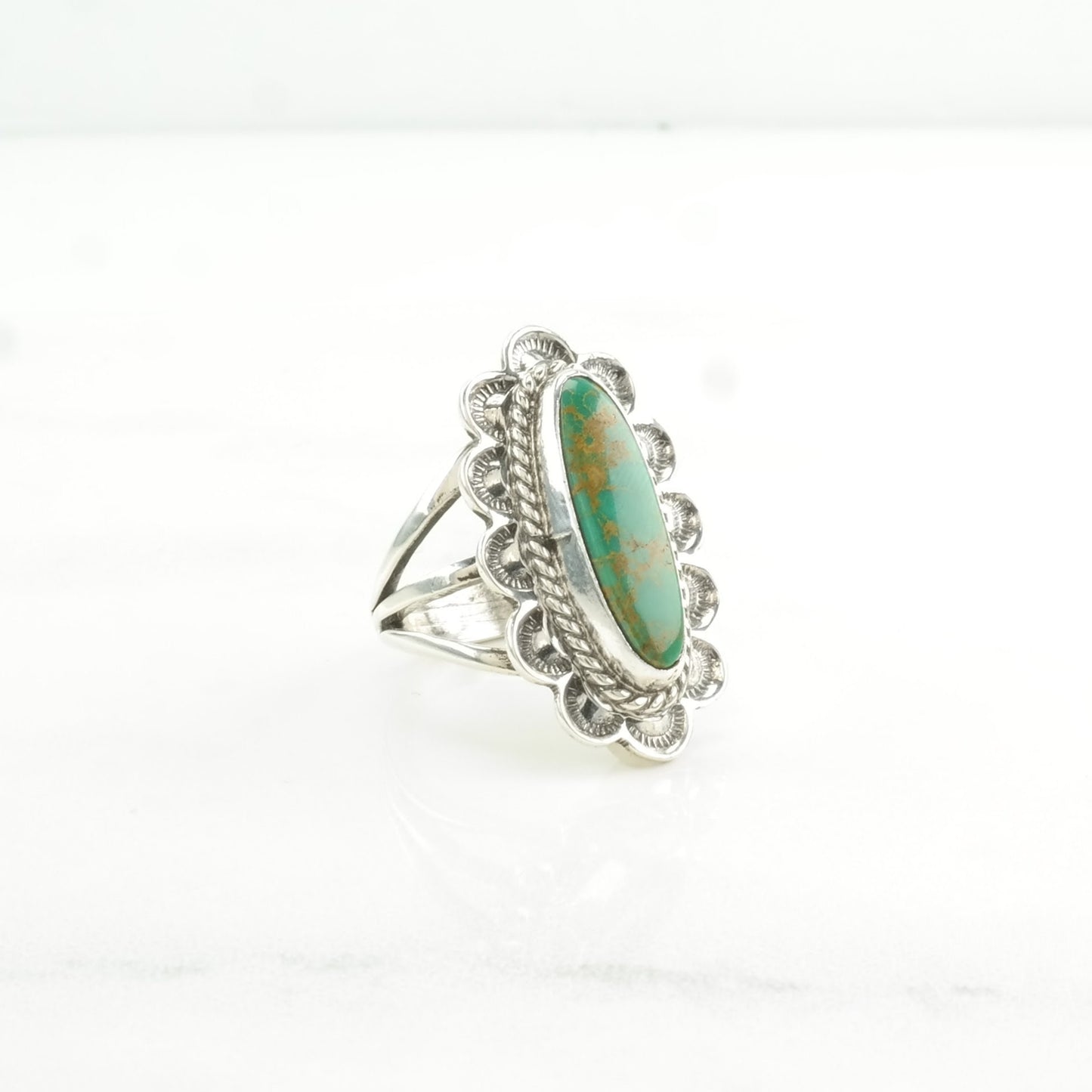 Vintage Native American Silver Ring Turquoise Royston Sterling Blue, Green Size 6 3/4