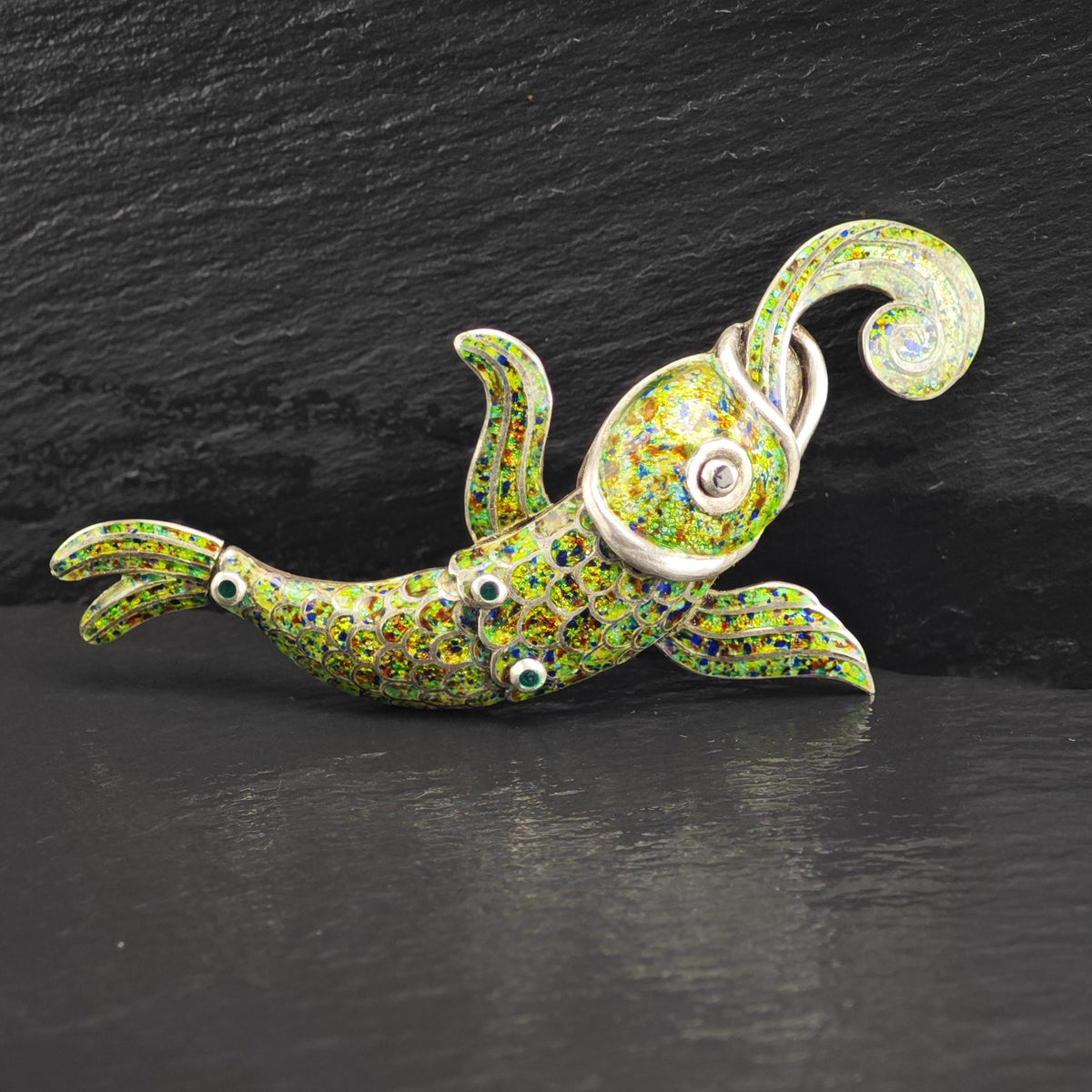Margot De Taxco Enamel Koy Fish Sterling Silver Brooch B2262