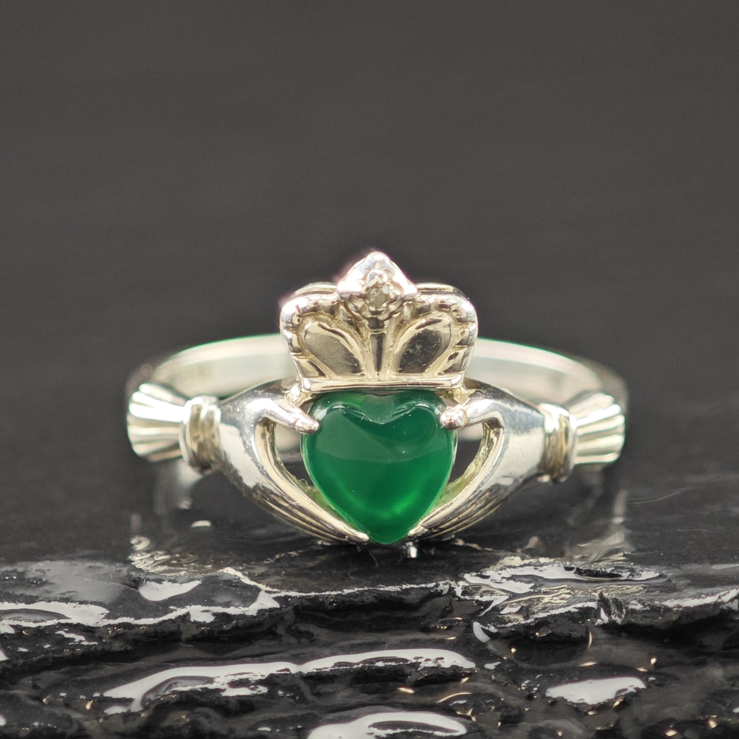 Claddagh Green Chrysoprase Ring Sterling Silver Sz 7 3/4 R6247