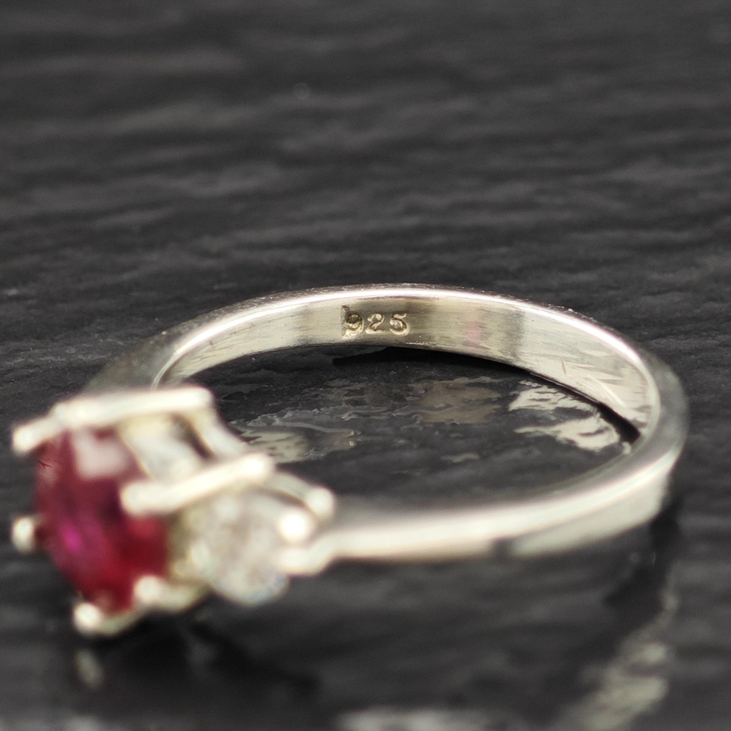 Sterling Silver Ring Lab Ruby Center Stone Size 7 CZ Details R6189