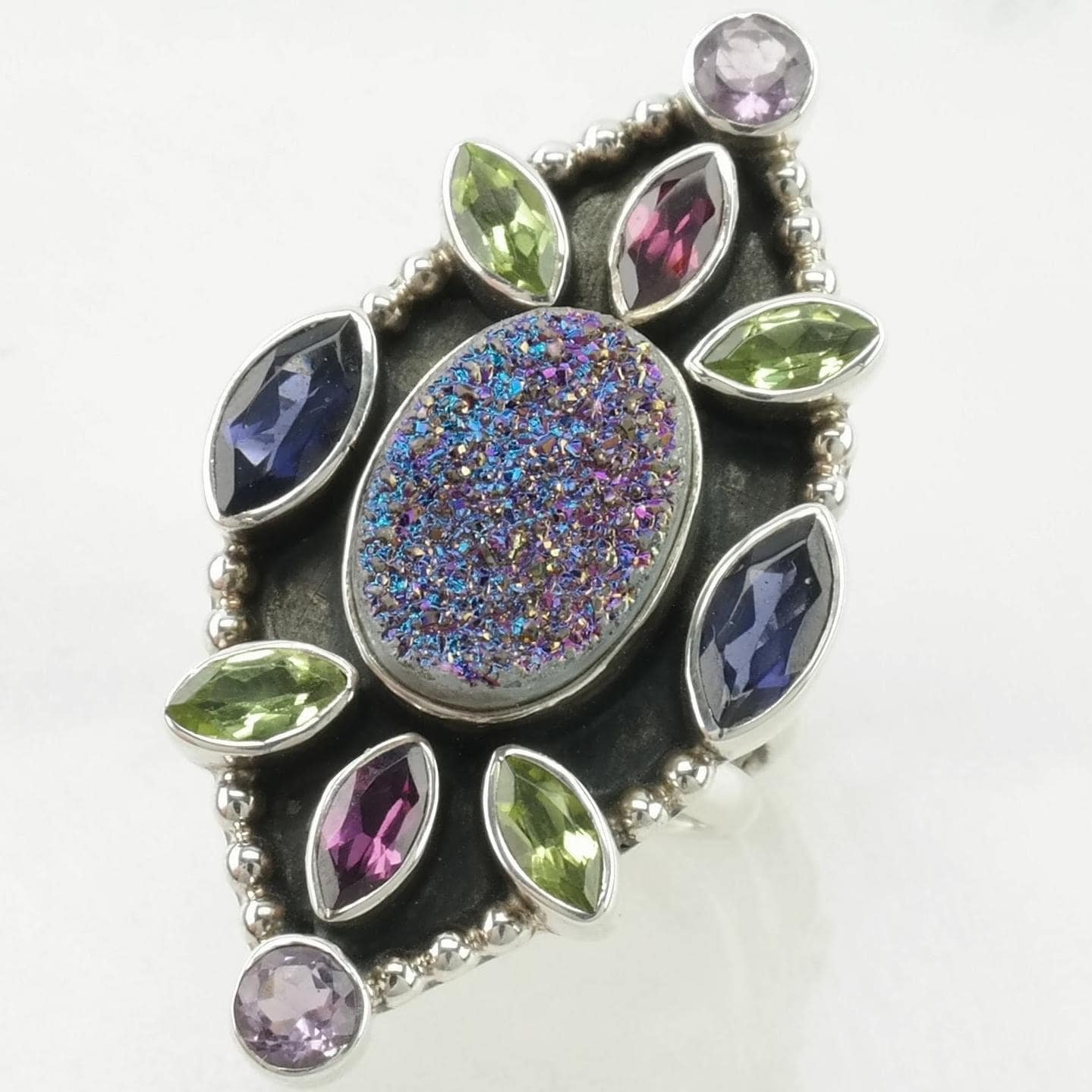 Vintage Nicky Butler Silver Ring Quartz, Amethyst, Peridot Cluster Sterling Size 7 1/4