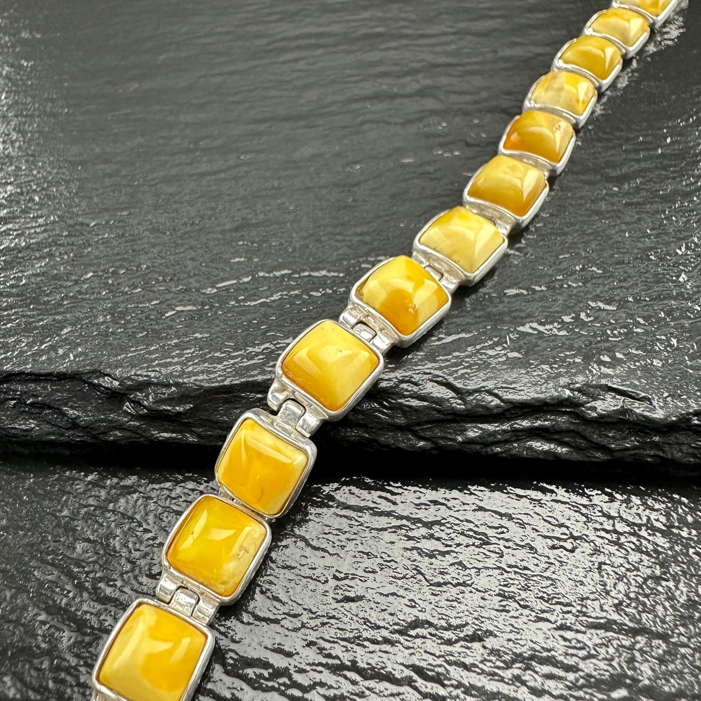 Vintage Baltic Amber Line Bracelet Sterling Silver