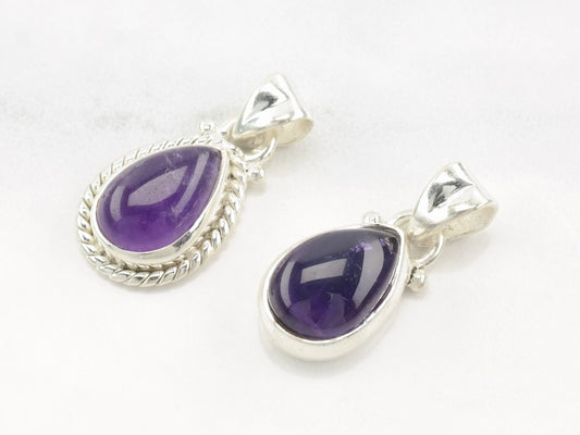 Choice of Vintage Modernist Amethyst Teardrop Sterling Silver Pendant