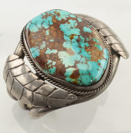 Native American Sterling Silver Cuff Bracelet Blue Royston Spiderweb Turquoise