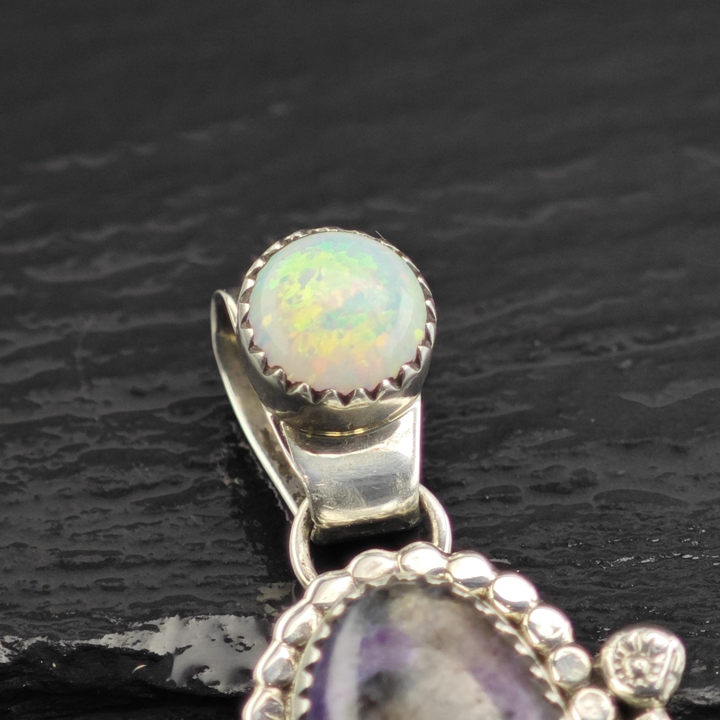 Vintage Running Bear Sugilite Lab Opal Pendant Sterling Silver P3056
