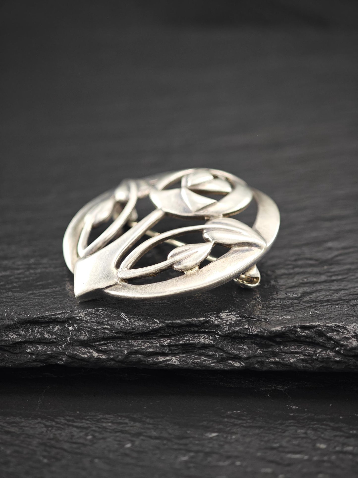 European Floral Brooch Sterling Silver