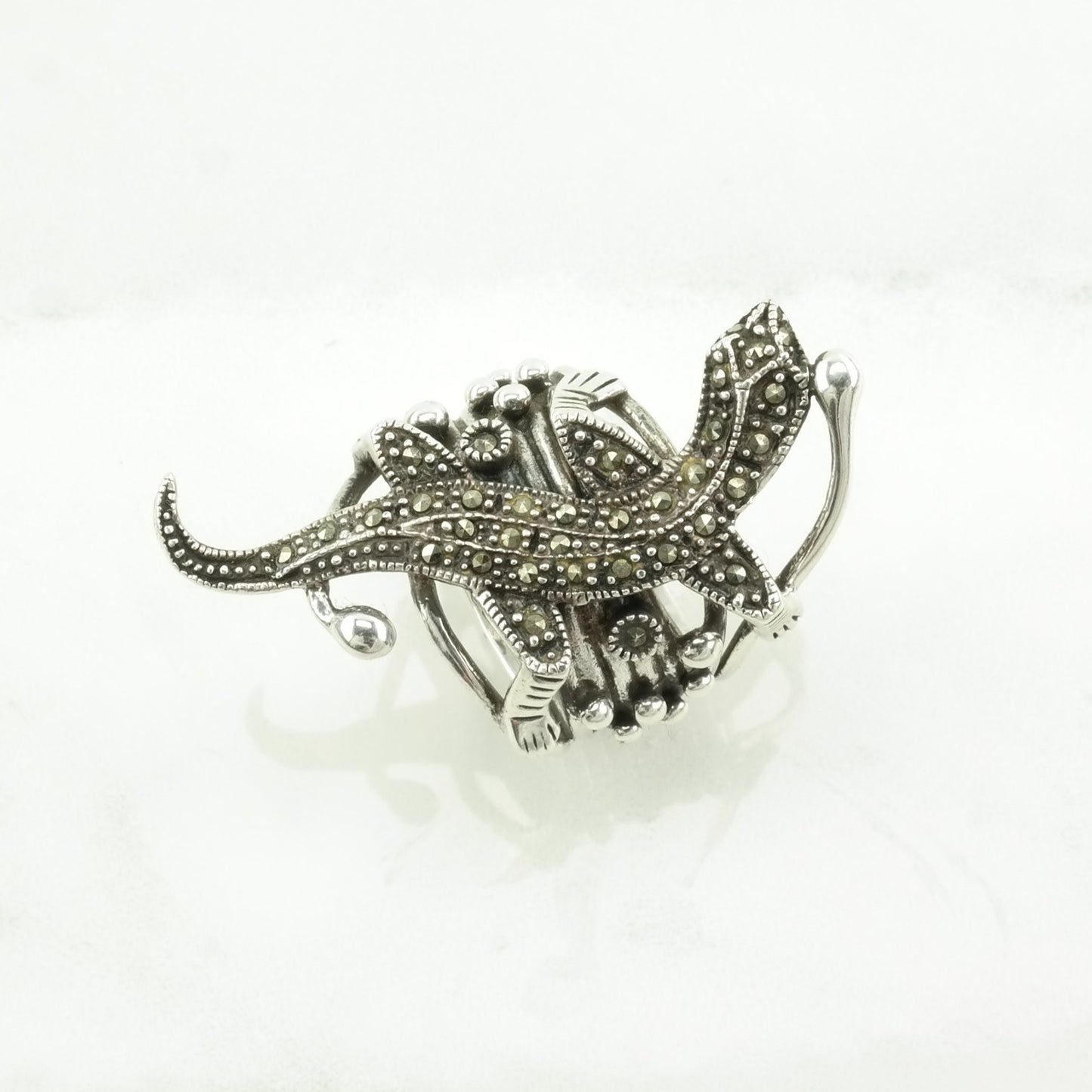 Sterling Silver Lizard Ring Marcasite , Animal Size 7 3/4