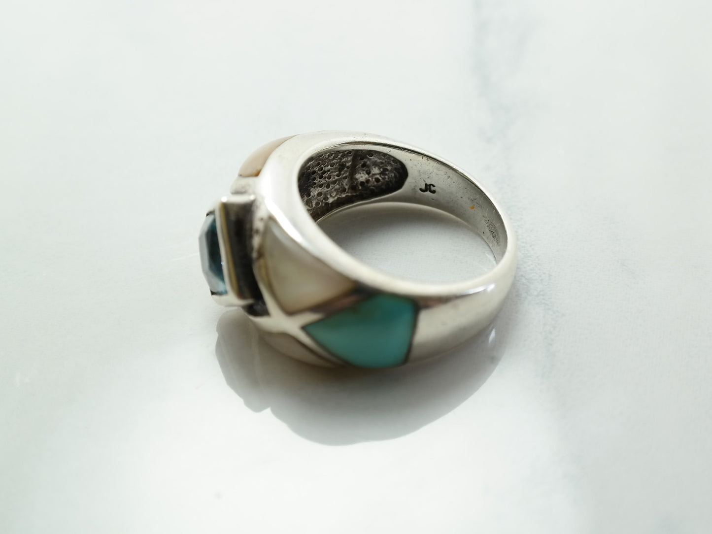 Vintage Sterling Silver Ring CZ Turquoise MOP Size 5